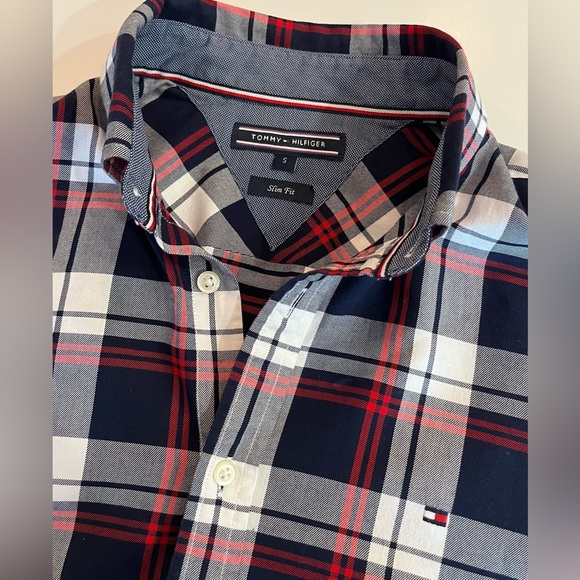 TOMMY HILFIGER Shirt Tartan Plaid Button Down Long Sleeve Red White Blue. - Picture 2 of 9